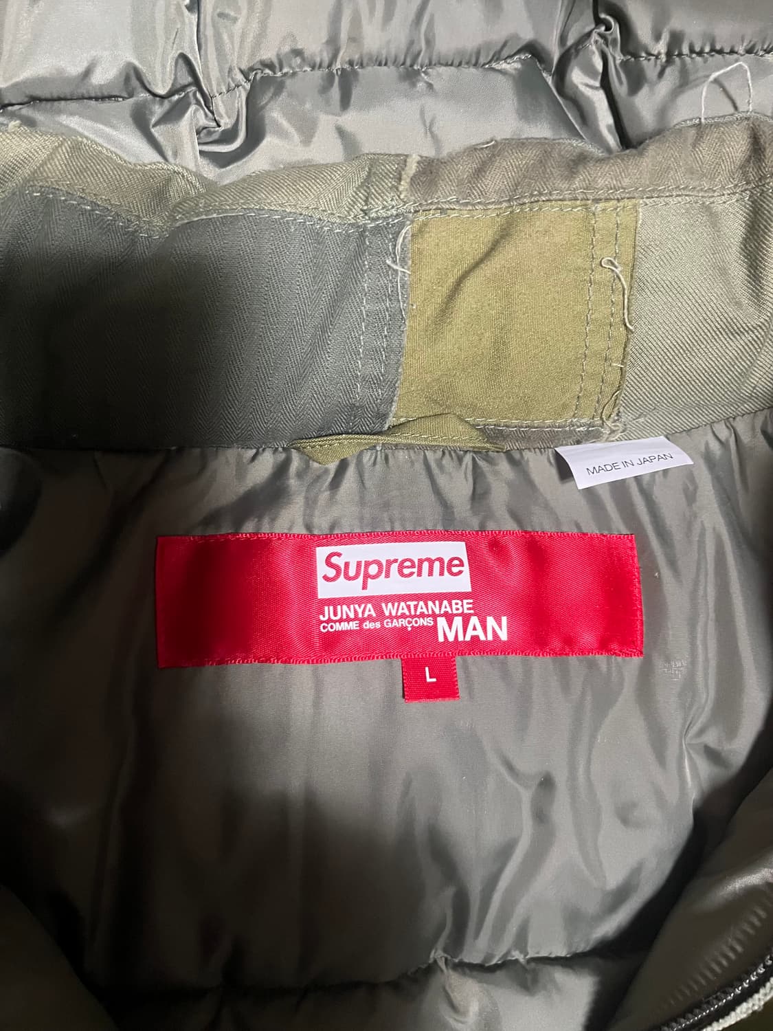 슈프림x꼼데 준야 패치워크 푸퍼자켓 올리브 L 상품이미지2