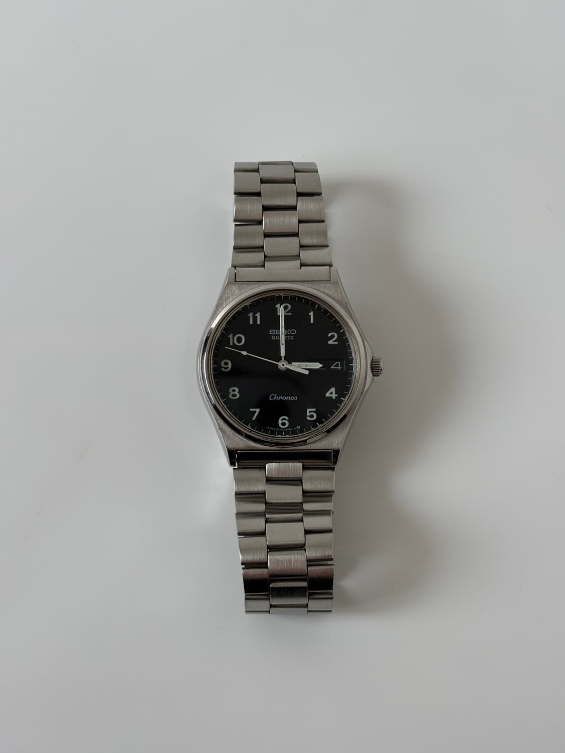 세이코 1980년대 Chronos 블랙 다이얼 실버 쿼츠 남성 상품이미지3