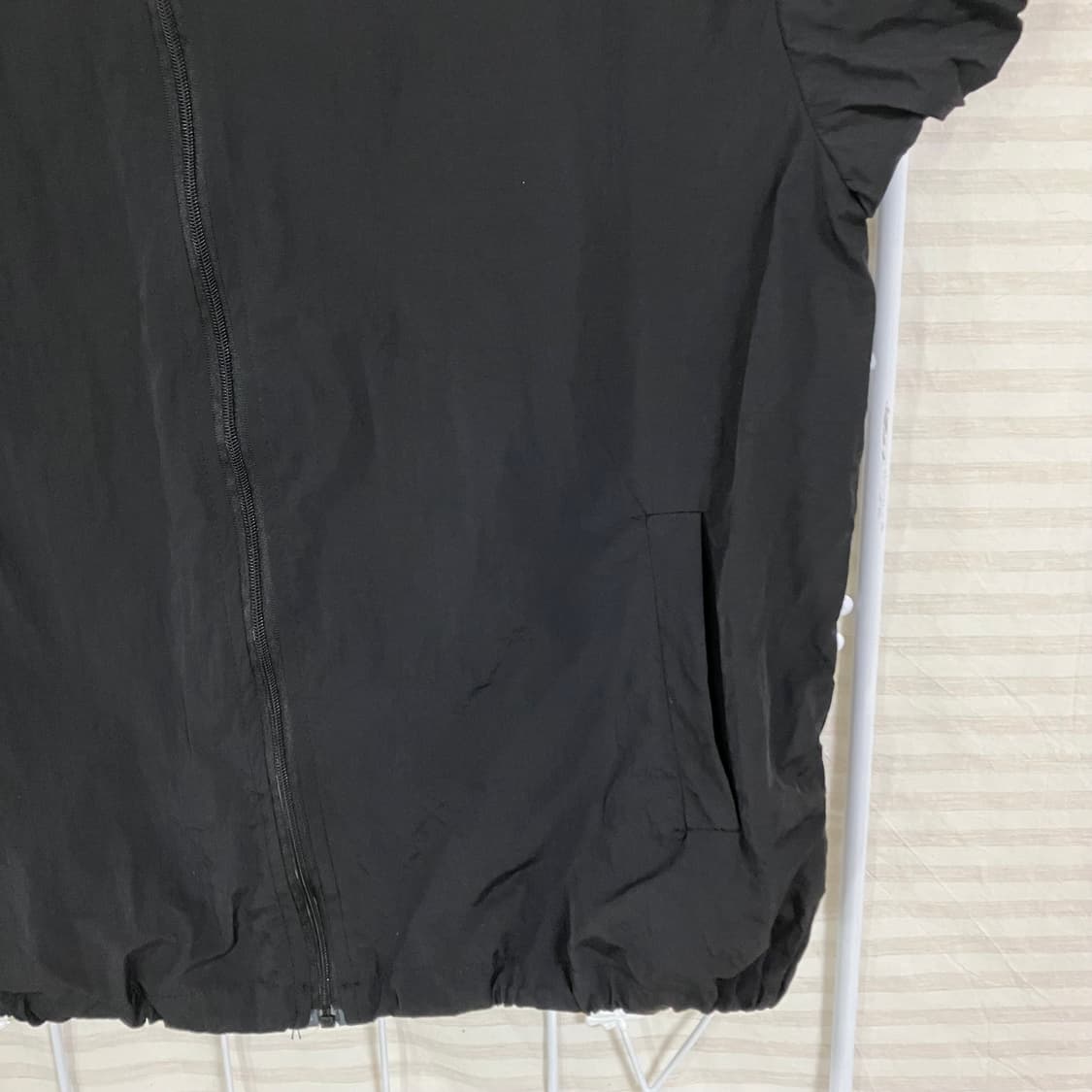 빈티지 블랙 나일론 셔링 집업 반팔 900 y2k 스트릿 모리 갸루 일본 상품이미지4