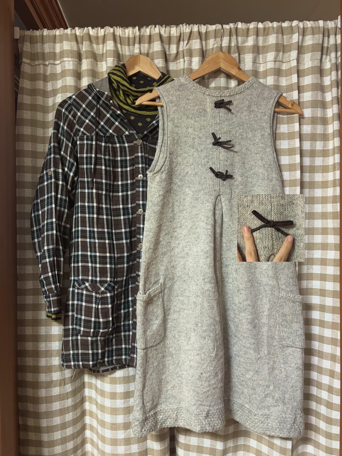 빈티지 체크 셔츠 + 니트 가디건 도트 포인트 너드 모리세트 상품이미지4