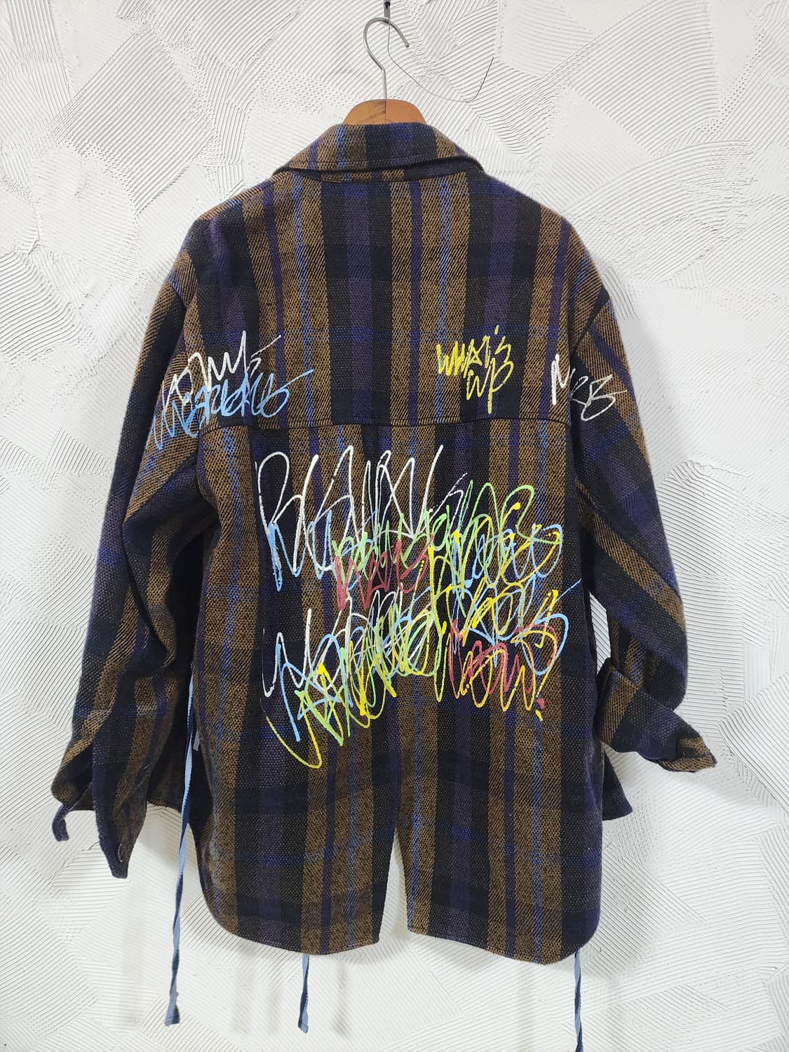 더일마 낙서 백프린팅 체크 오버핏 셔츠 셔킷 자켓 재킷 상품이미지4