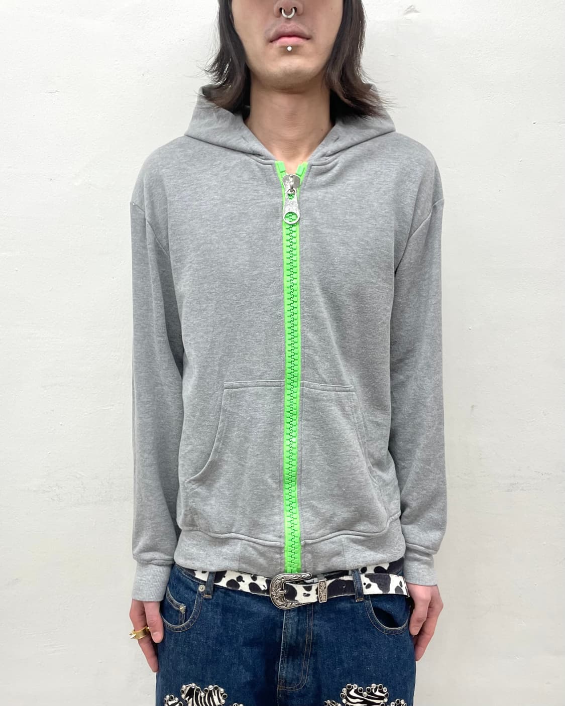 Silver Big Zipper Green Hood Zip-Up 상품이미지1
