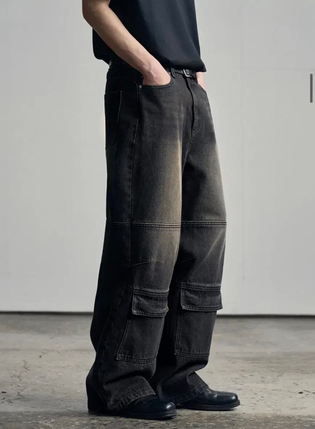 (L) 아워데이즈 빈티지 프론트 포켓 카고 데님 팬츠 BLACK 상품이미지1