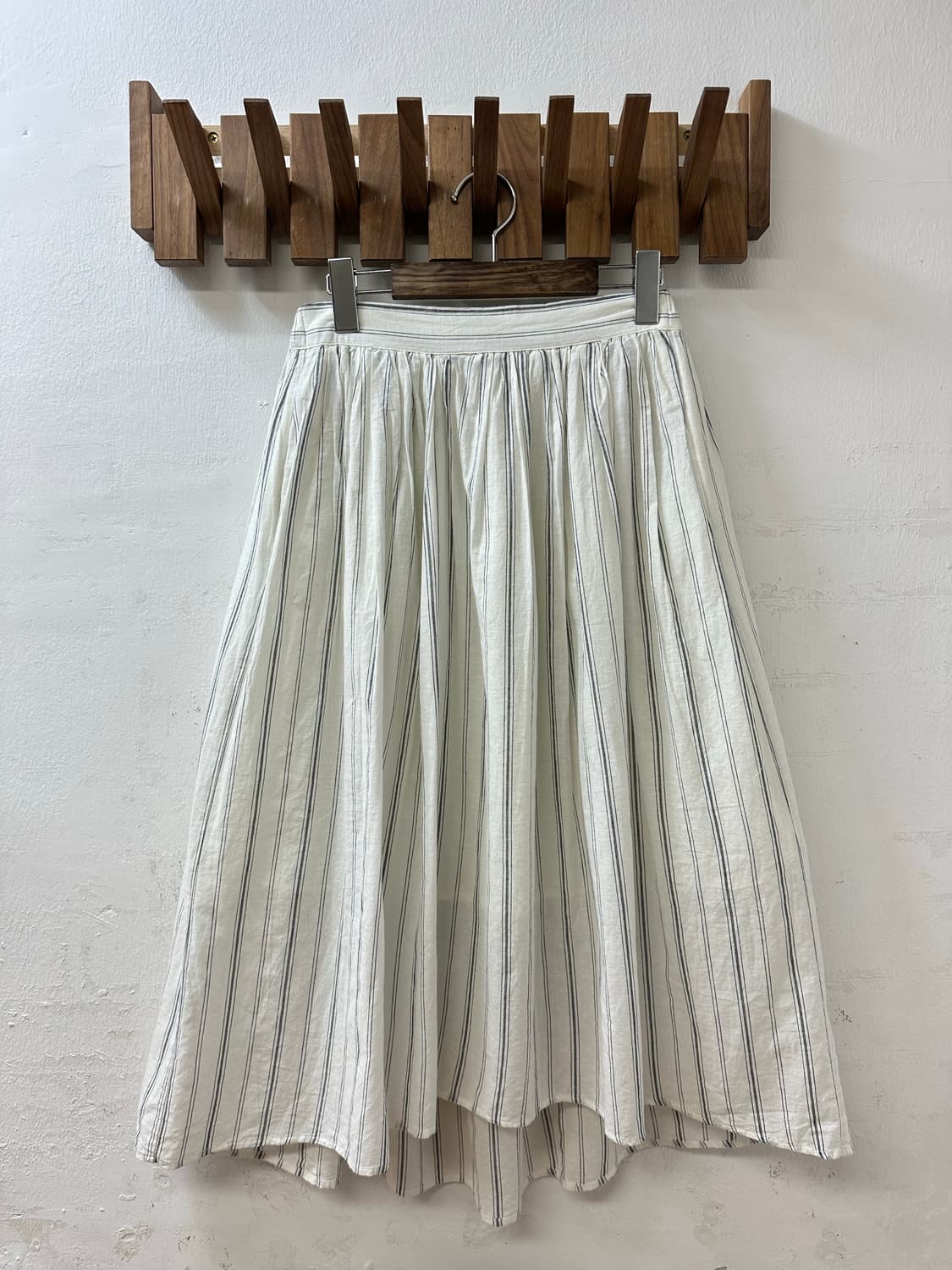 일본빈티지 스트라이프 코튼 린넨 혼방 플레어 미디 스커트  상품이미지1