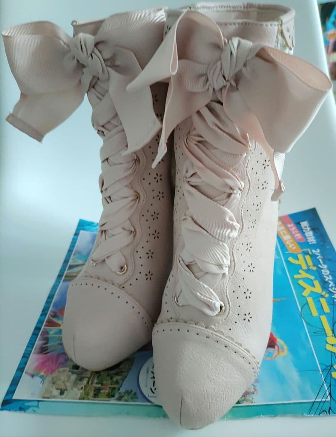 리즈리사 히메갸루 리본 아일렛 굽부츠 상품이미지1