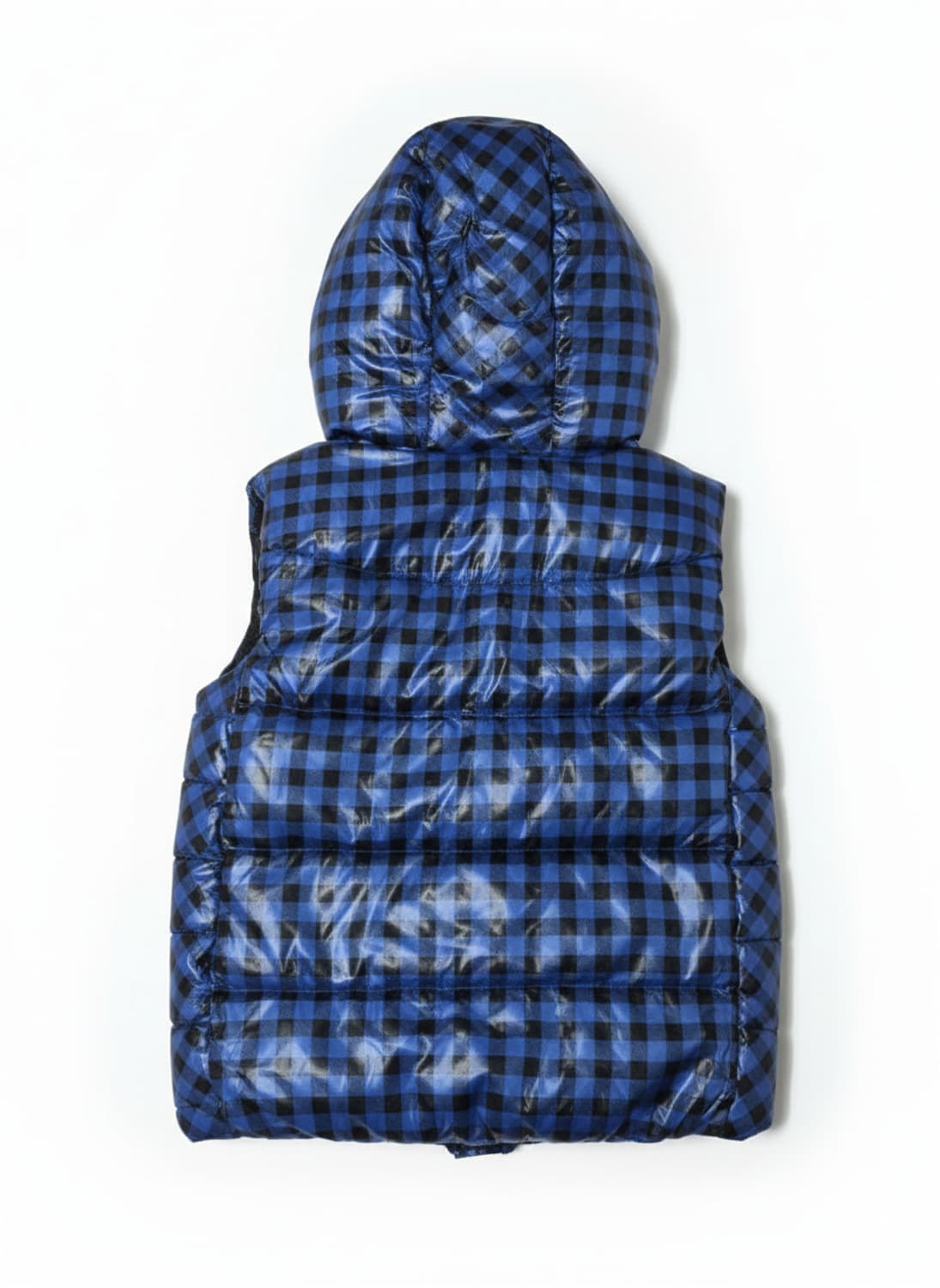 NII Qualified 블루 체크 후드 패딩 조끼 XL 상품이미지5