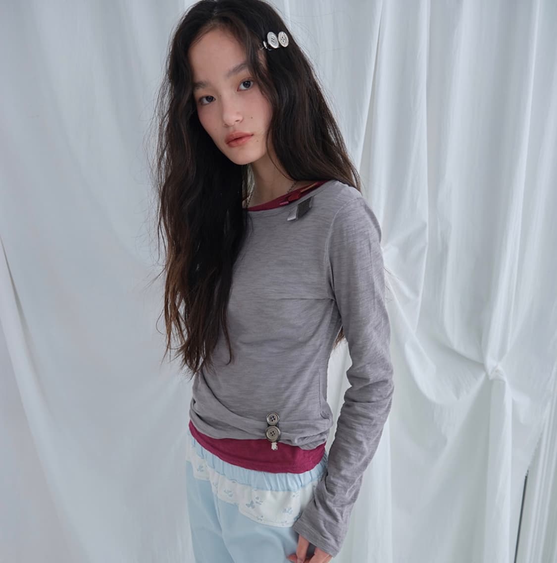 무음 yunhi long sleeve tee gray 상품이미지2