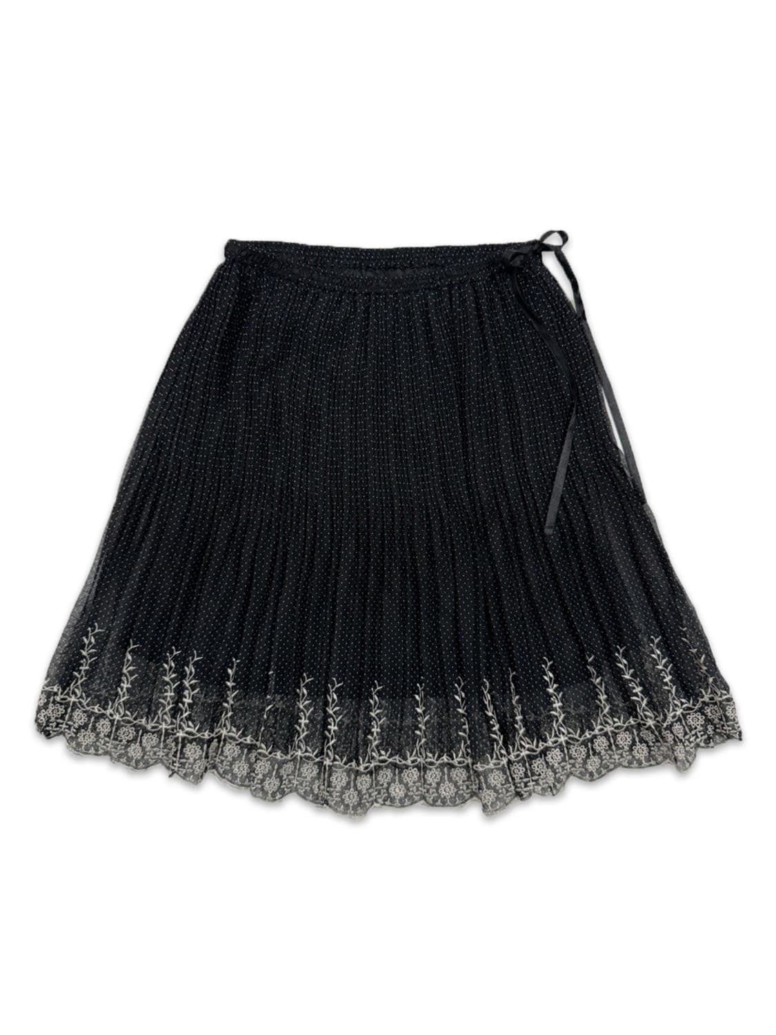 빈티지 블랙 도트 리본 플레어 미디 스커트 상품이미지1