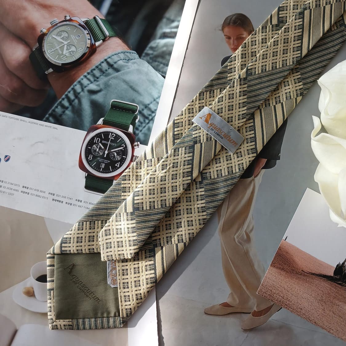 아쿠아스큐텀 실크 아이보리 체크 넥타이 9.5cm A+등급 A19008
 상품이미지4