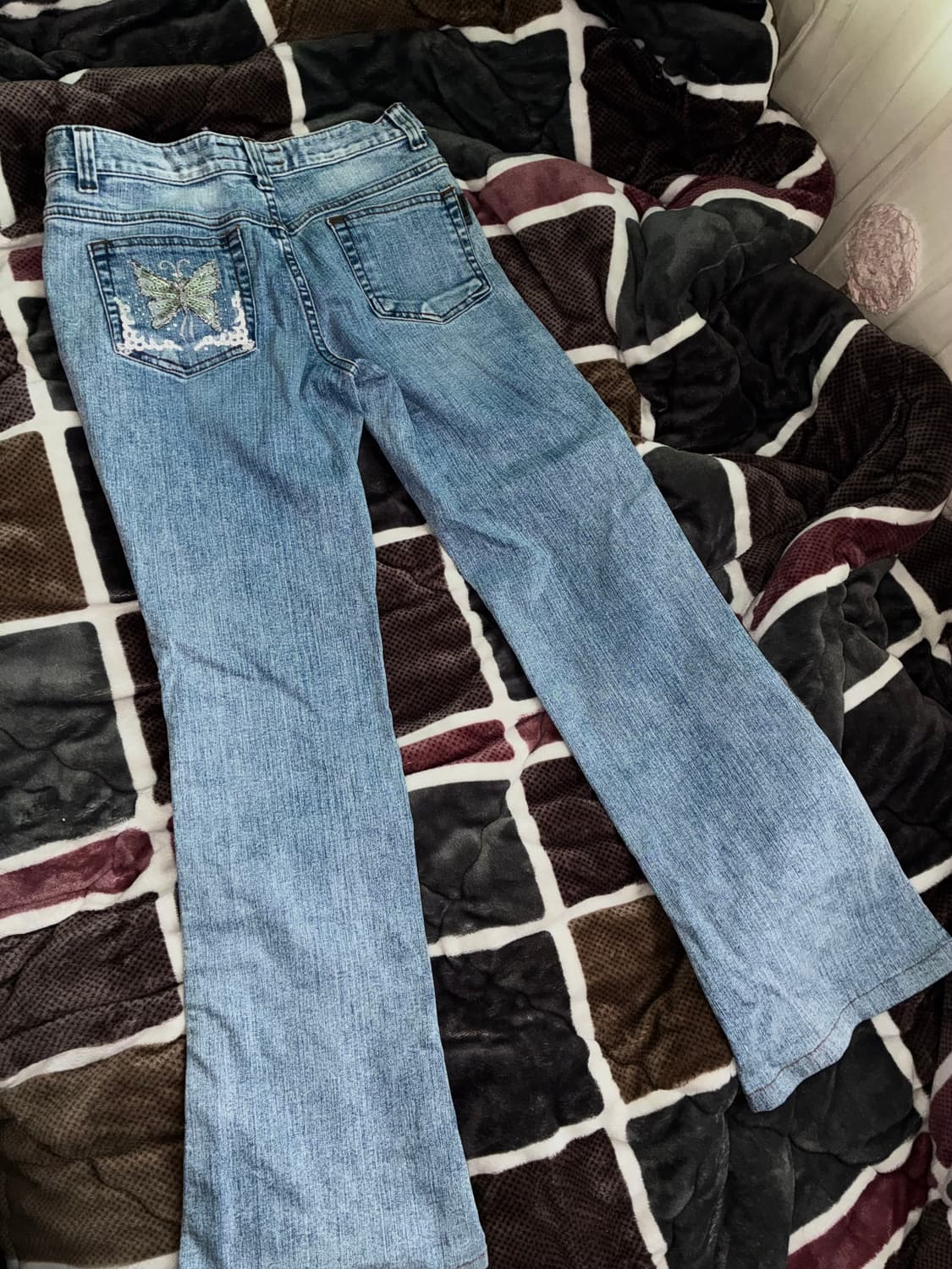 y2k 오네가루 나비레이스 연청 부츠컷 상품이미지4