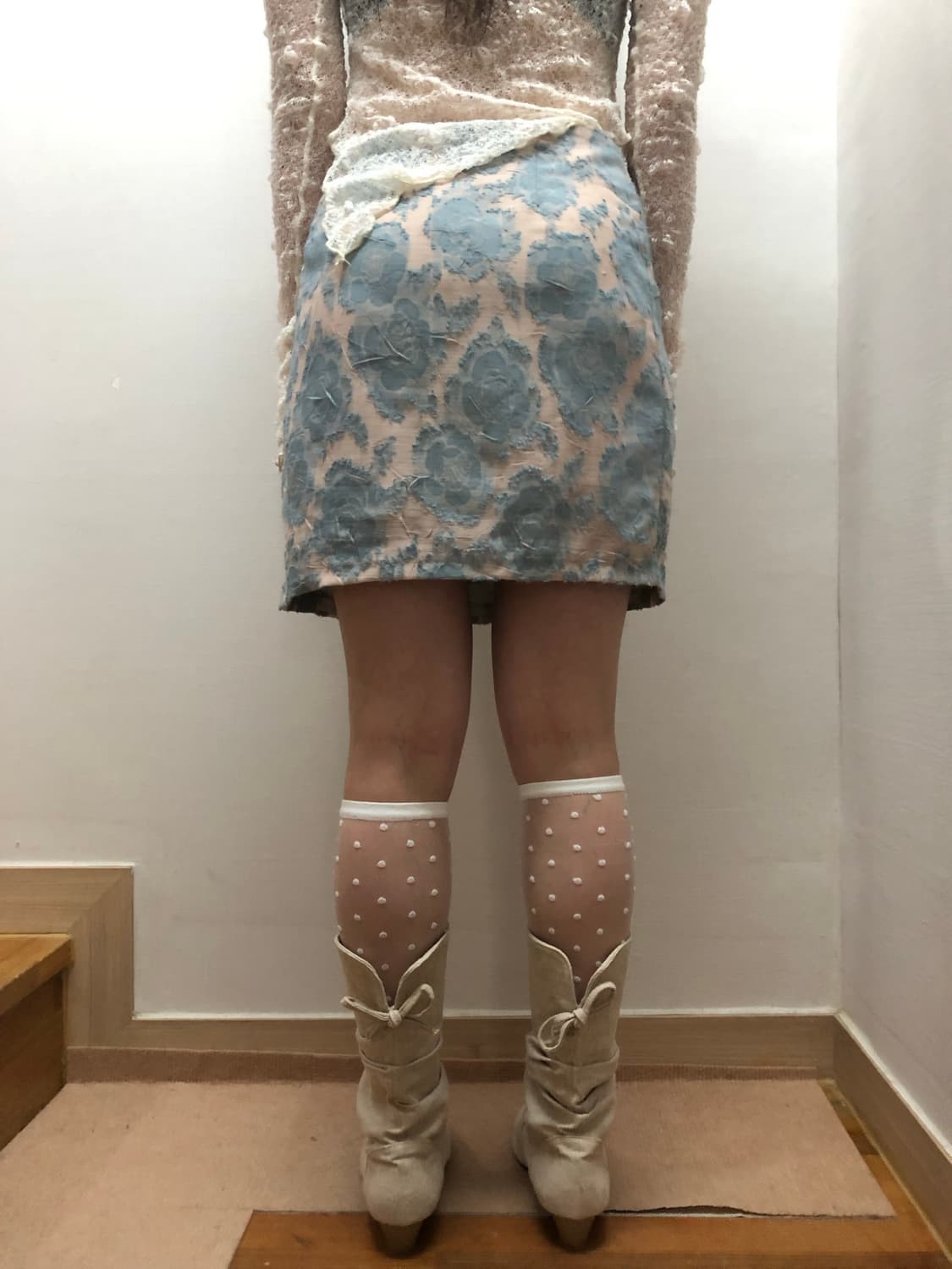 빈티지 라이트 블루 플라워 미니 스커트 상품이미지7