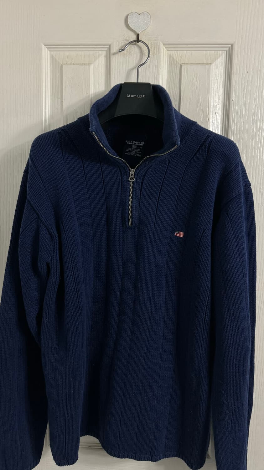 폴로 진스 랄프 로렌 반집업 케이블 니트 스웨터 네이비 상품이미지1