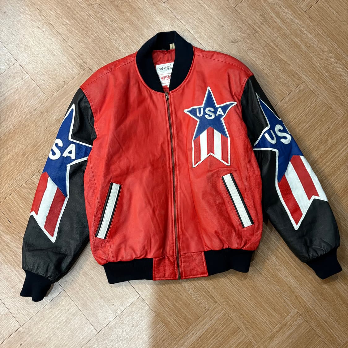 마이클호반 성조기 레더 봄버 자켓 상품이미지4