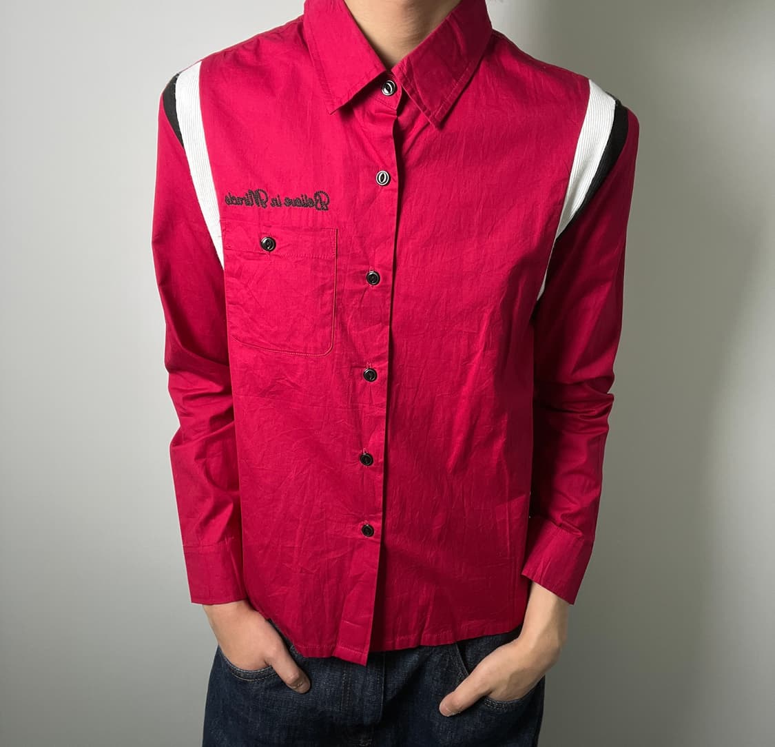 jpn vtg 빈티지 레드 스컬 자수 워크 셔츠 L 상품이미지1