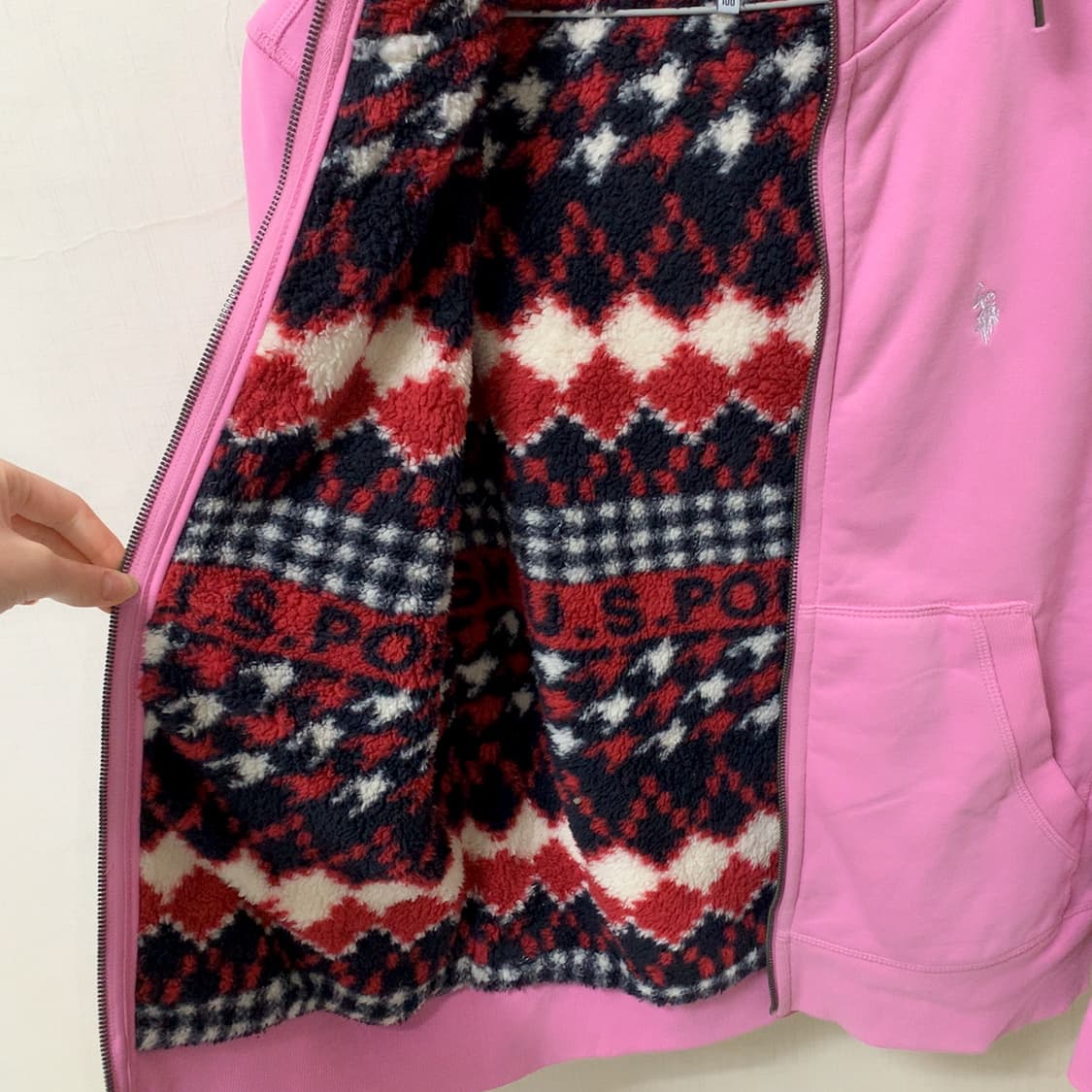 새상품 us 폴로 정품 핑크 코튼 기모 후드집업 L 100 화이트라벨 상품이미지7