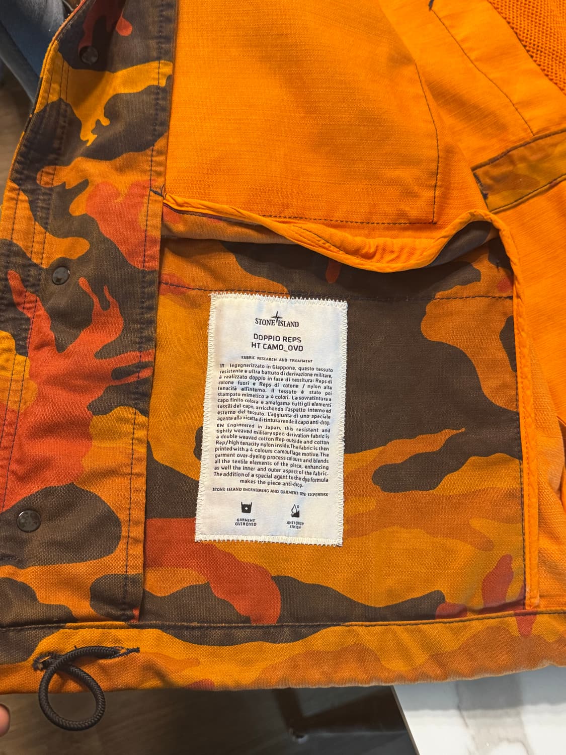 스톤아일랜드 가먼트다이 왁싱 러버패드 오렌지 카모자켓 size L 상품이미지5