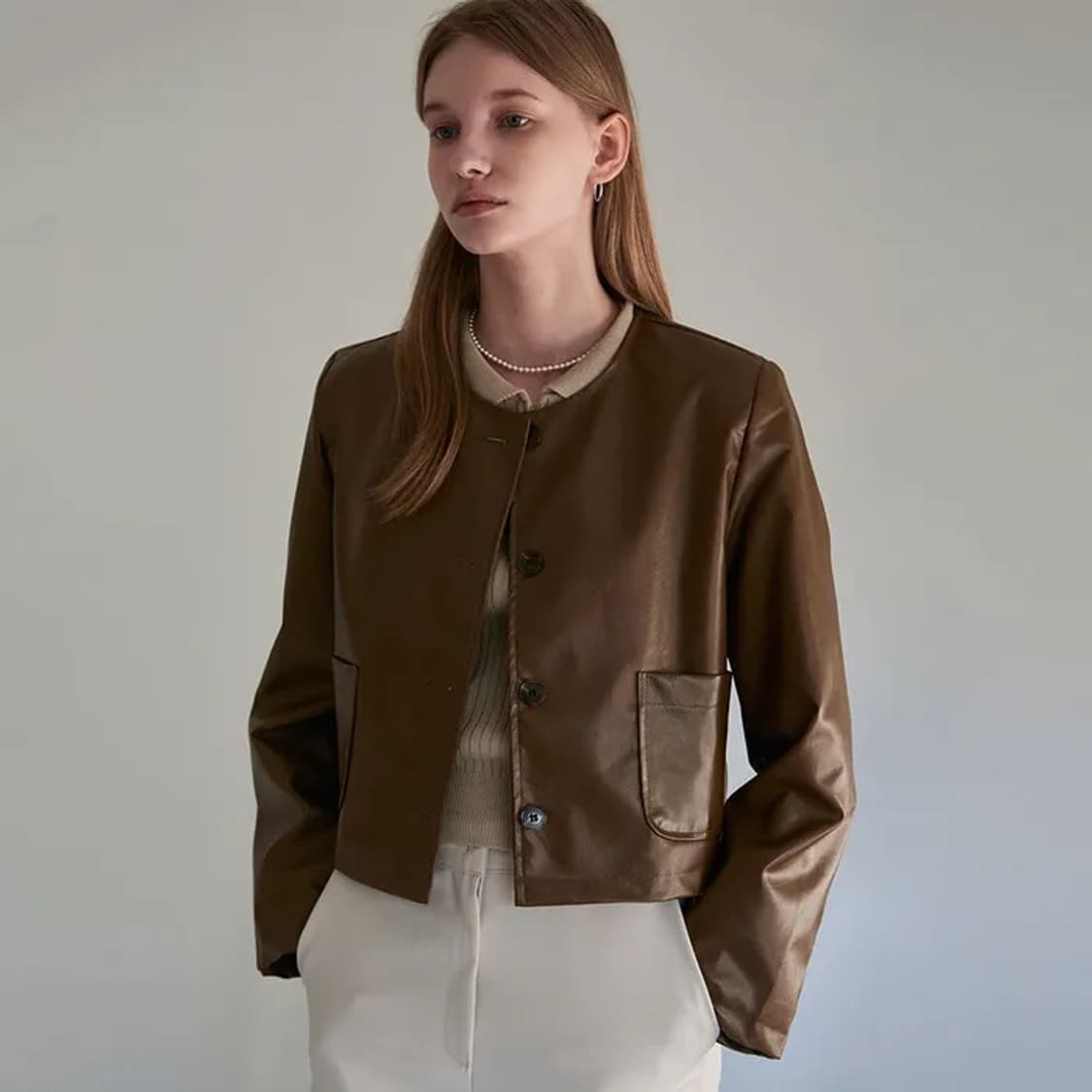 얀13 레더 라운드 브라운 자켓 leather round jacket 상품이미지1