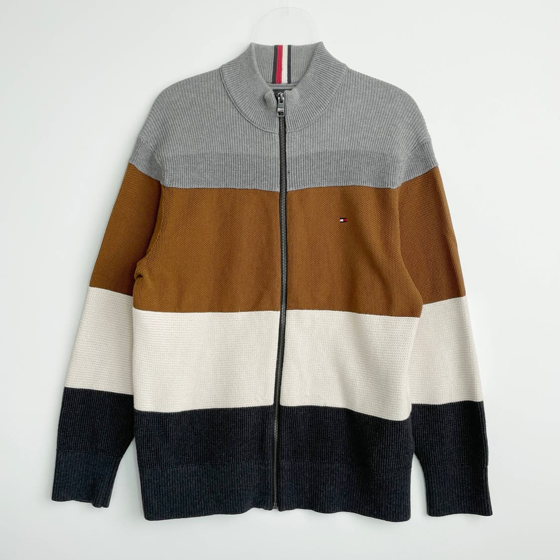 A2 타미힐피거 컬러 블록 니트 집업 가디건 100사이즈 상품이미지1