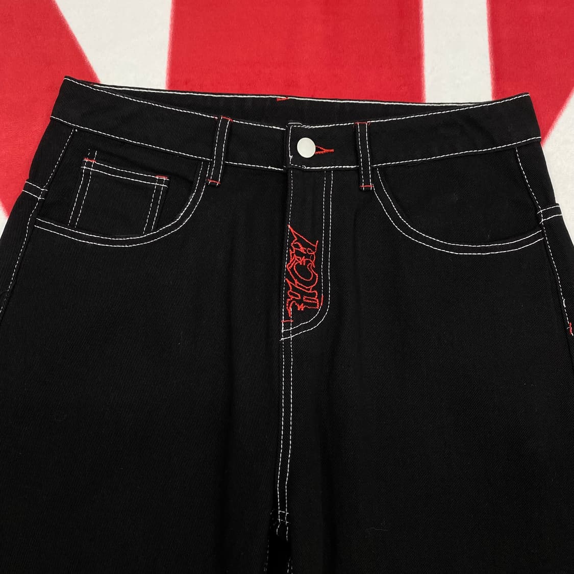 블랙데님 자수팬츠 M 상품이미지2