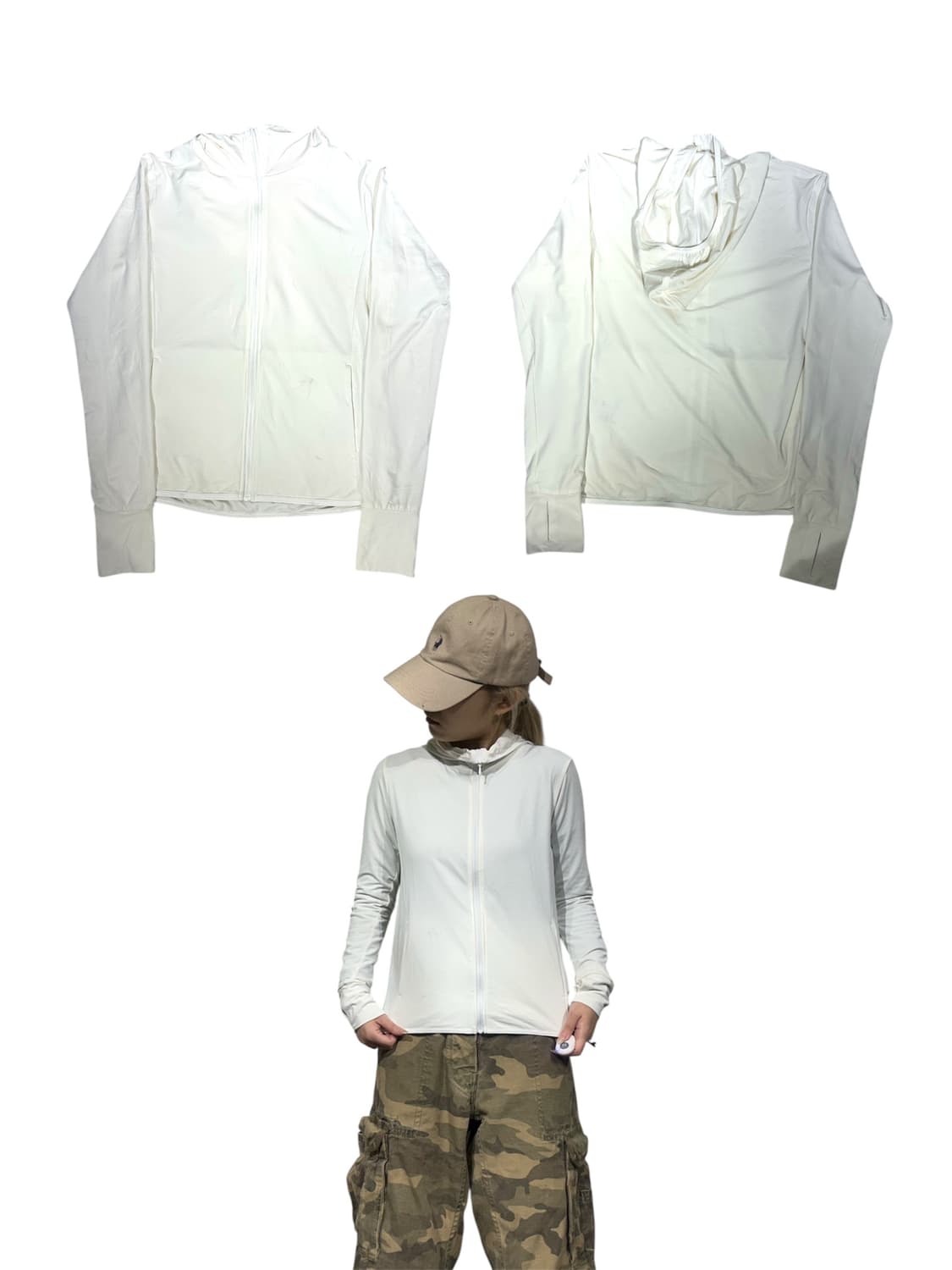 일본 빈티지 화이트 딱붙핏 후드 집업 트랙탑 져지 S 상품이미지1