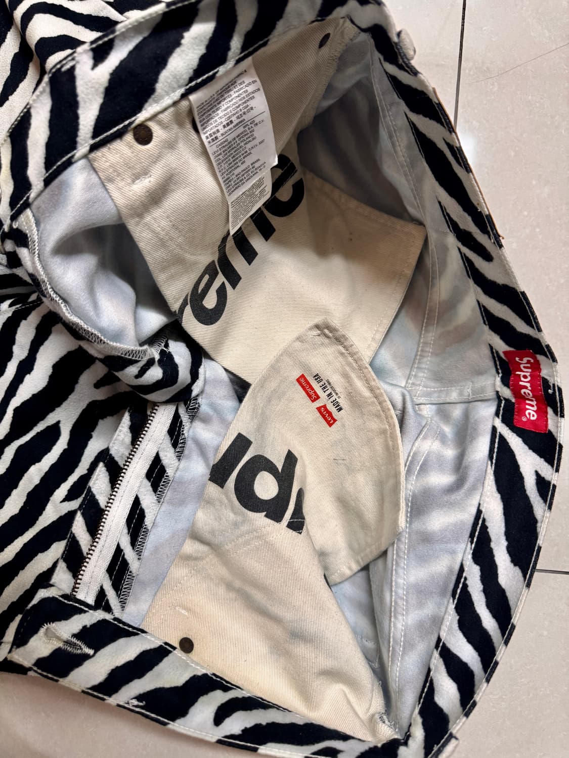 슈프림 리바이스 몰스킨 505 진 지브라 32 상품이미지7