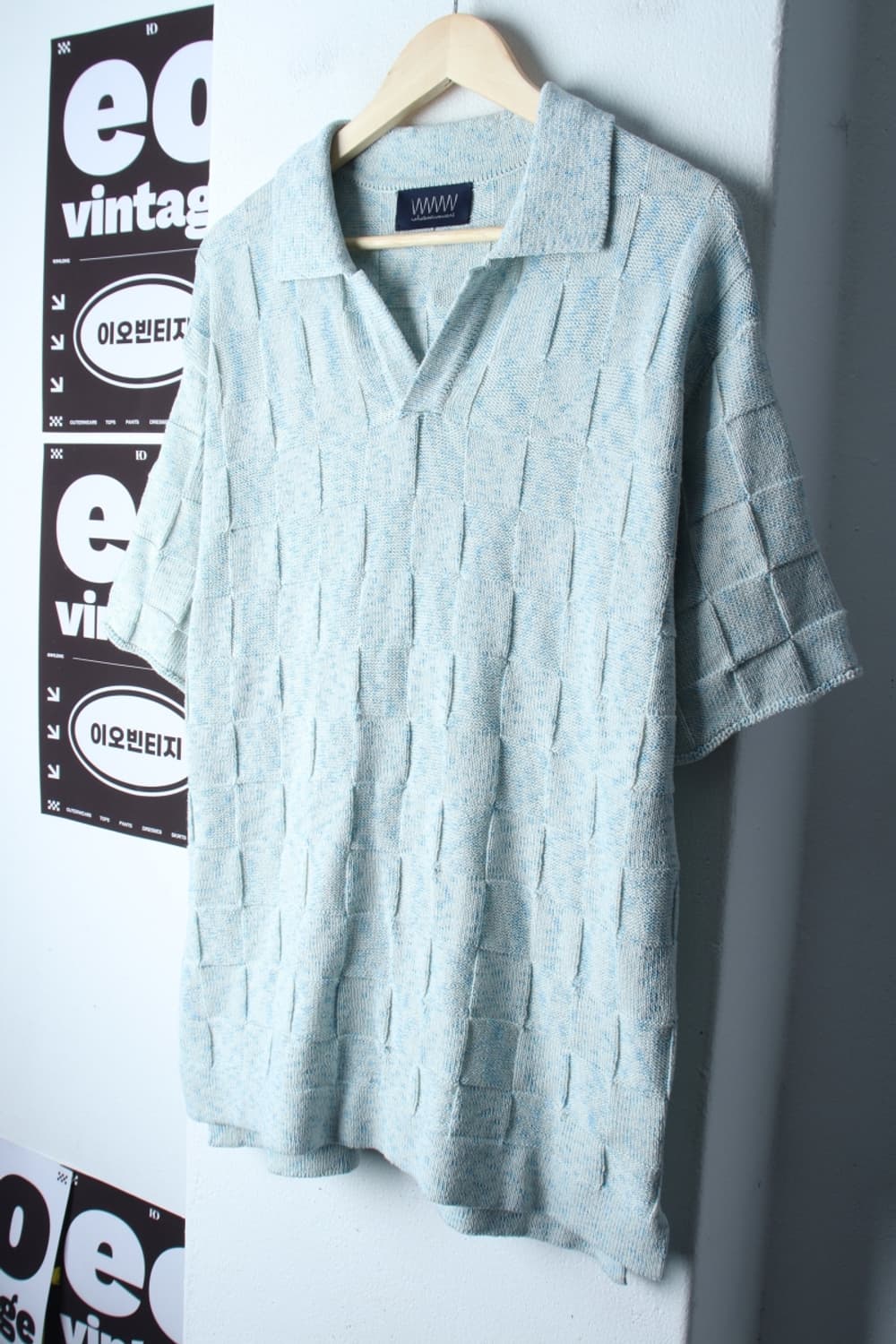 (L-XL) 왓에버위원트 반팔 카라 티셔츠 니트 체크 연블루-H33625 상품이미지1