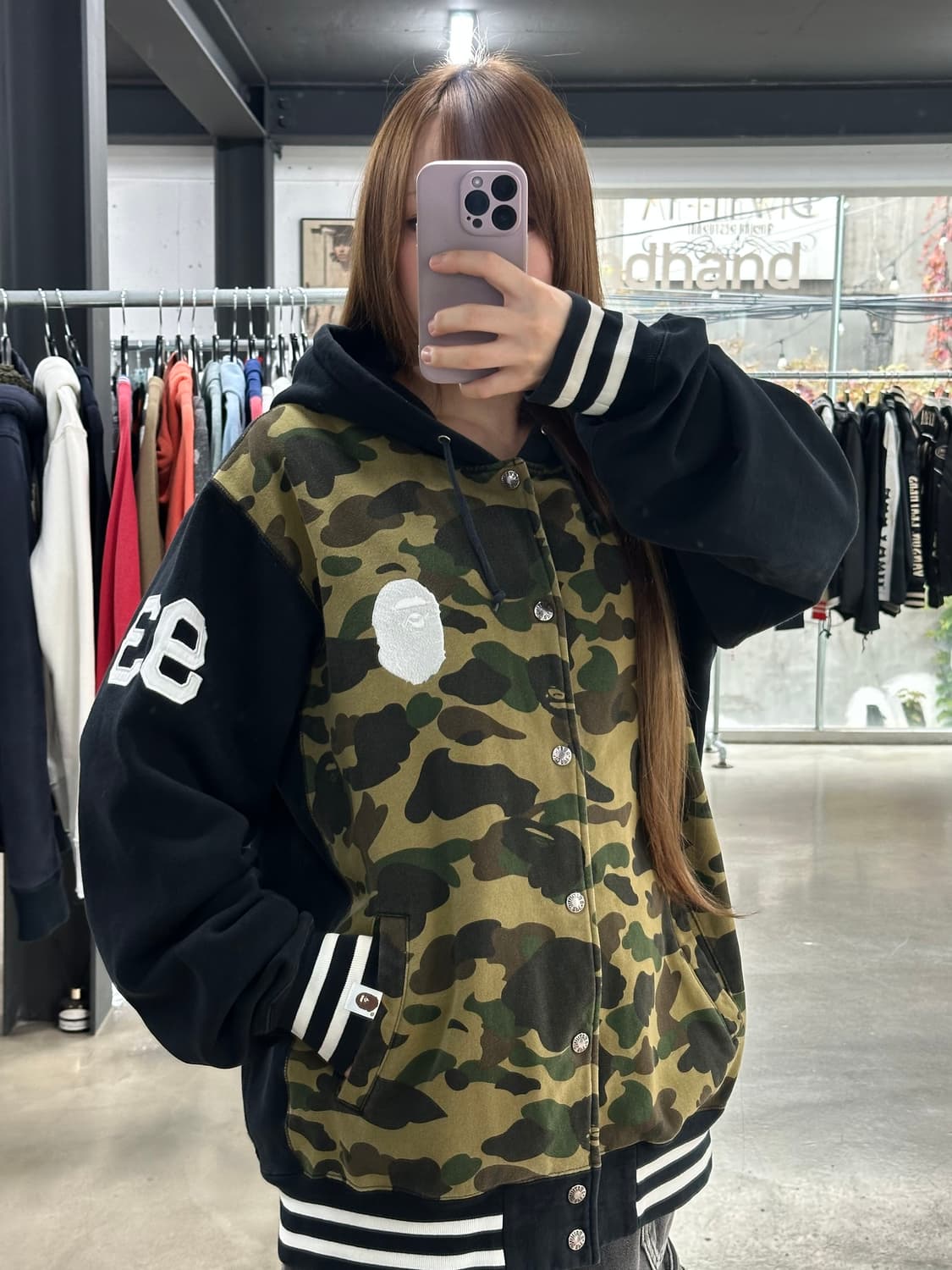 베이프 카모 넘버링 후드 스타디움 점퍼 녹계 XXL 상품이미지1