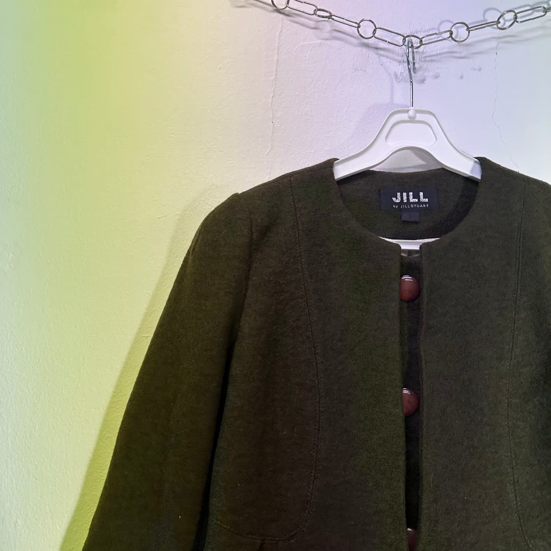 우먼S 질스튜어트 카키 논카라 원피스 코트 상품이미지3