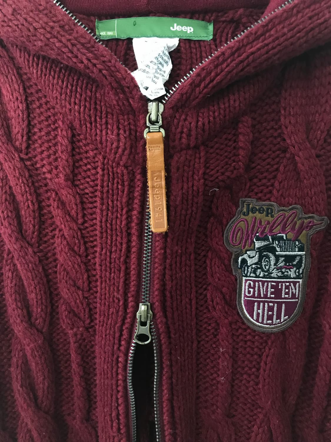 지프 자수로고 버건디 니트 후드집업 상품이미지5