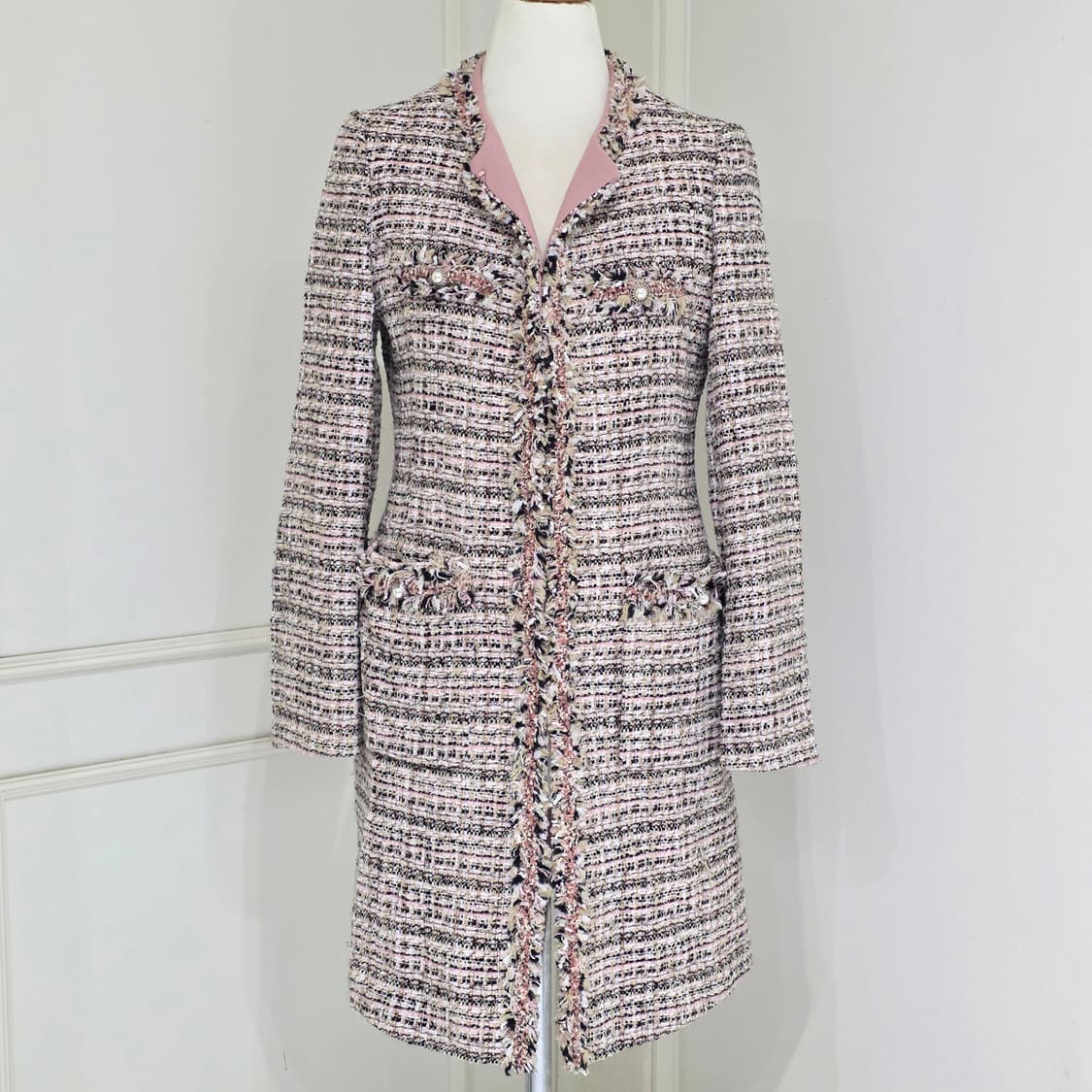 soup 빈티지) 핑크 트위드 로맨틱 여성 세미 히메 롱자켓코트 상품이미지1