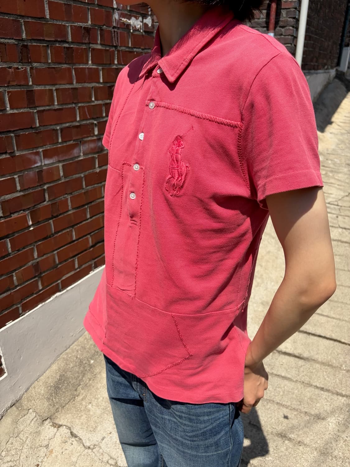 Polo Ralph Lauren 인디 핑크 절개 빅포니 반팔 카라티 L 상품이미지4