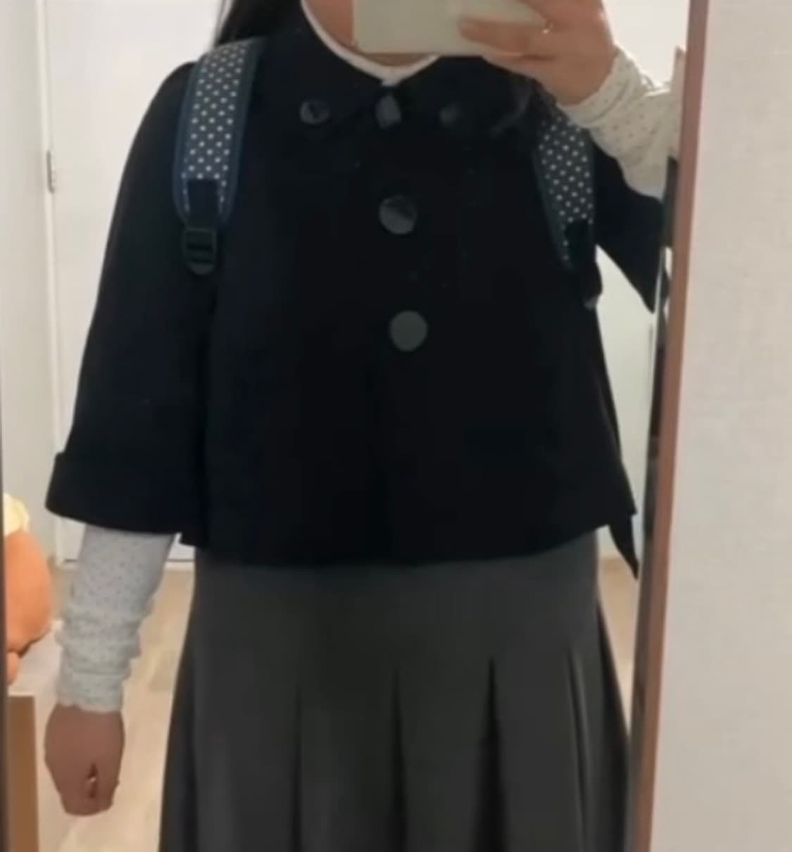 일본 빈티지 모리걸 모리 둥근카라 반코트 블랙 상품이미지1