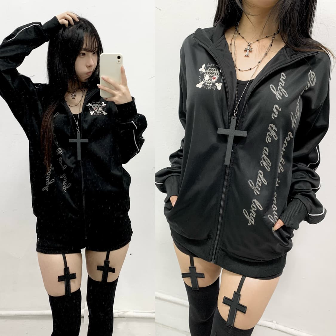 [TENDER ROSE] 펑크 스컬 레터링 집업 져지 상품이미지1