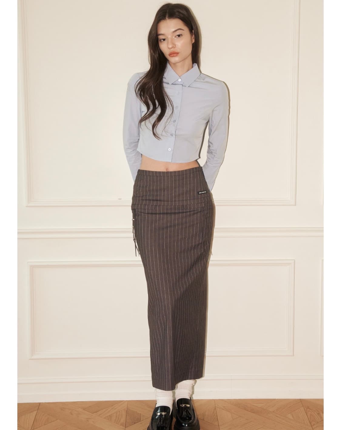 오드원아웃 METAL POINT SLIT LONG SKIRT GRAY 상품이미지1