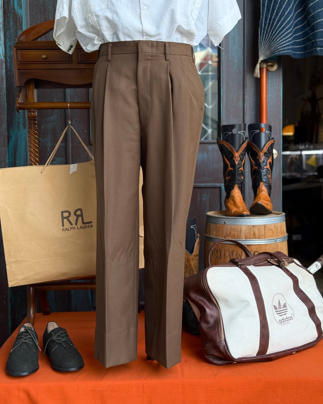 90-00's 일본 빈티지 울 블랜드 투턱 트라우저 32 상품이미지8