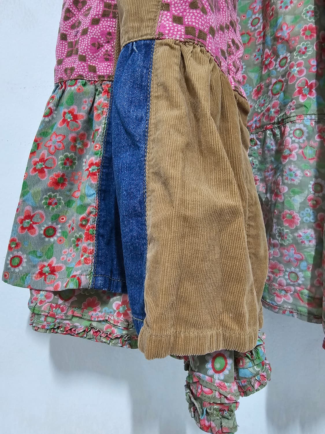 오일릴리 데님  코듀로이 패치워크  풀버튼  롱 원피스  55반-66 상품이미지3