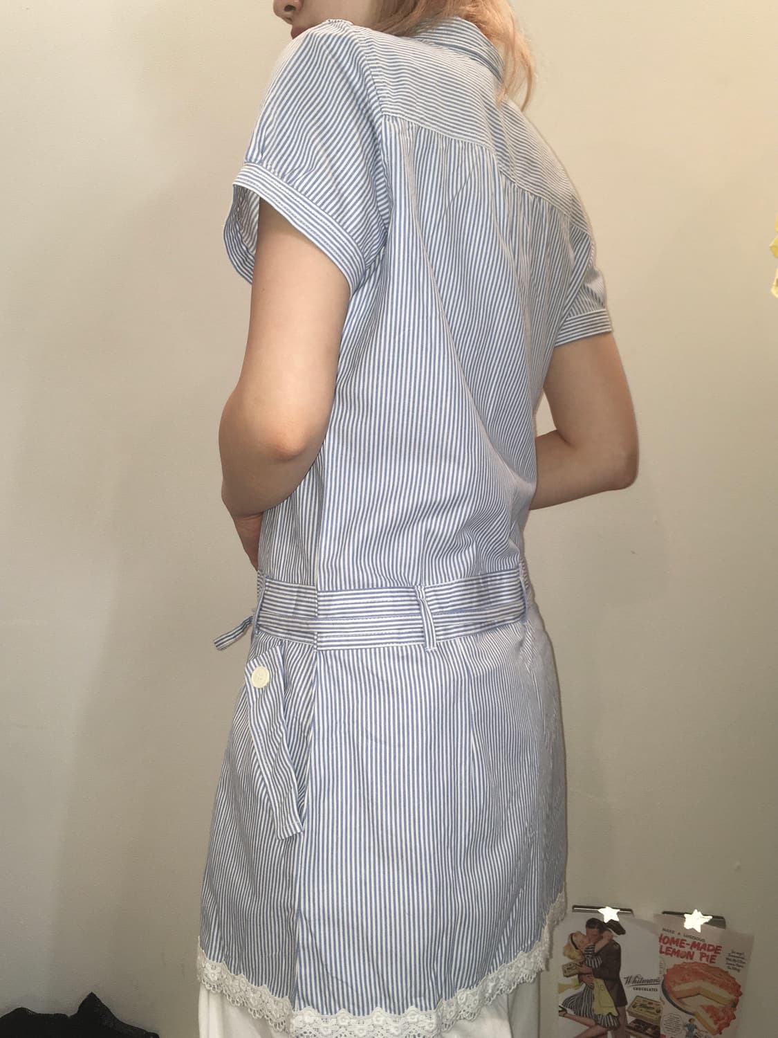 jpn vintage 블루 스트라이프 레이스 원피스 상품이미지2