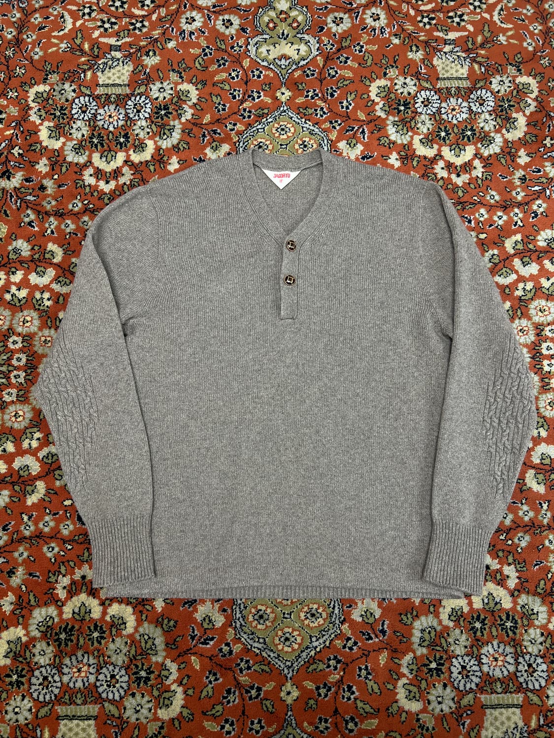 [2] 자고류 홀가먼트 울 니트 헨리넥 베이지 상품이미지1