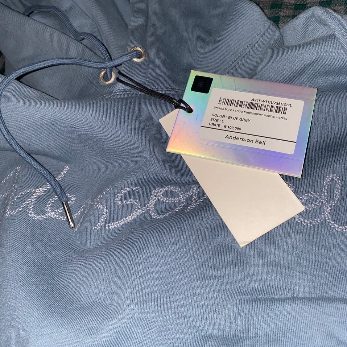 앤더슨벨 로고 엠브로더리 후디 블루그레이 상품이미지3