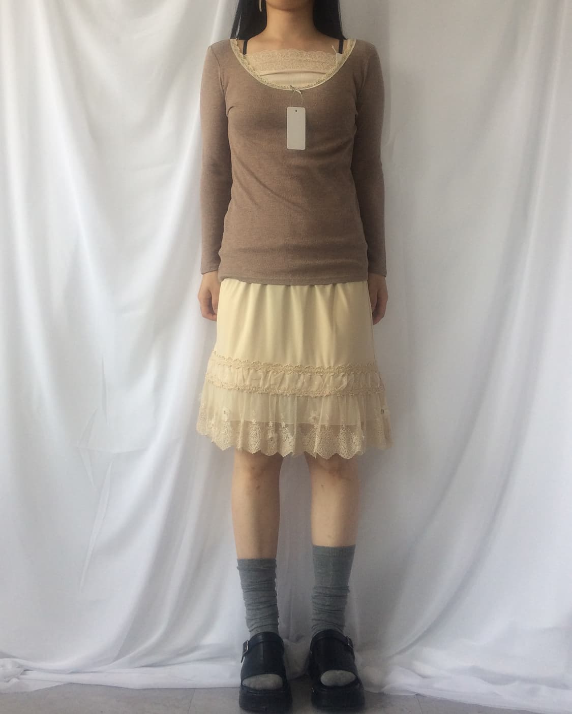 Ribbon lace trimming knit sleeve 상품이미지1