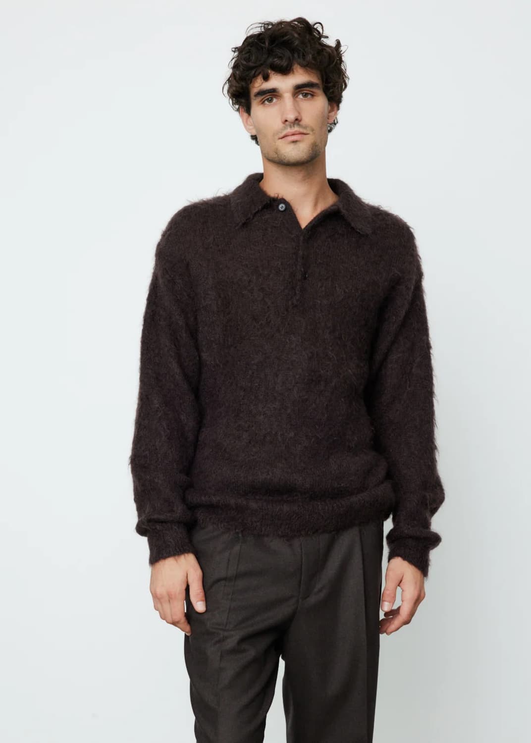 [4] 오라리 브러쉬드 슈퍼키드 모헤어 폴로 스웨터 브라운 상품이미지1