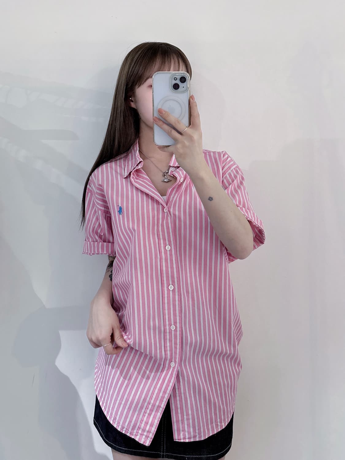 폴로랄프로렌 핑크 스트라이프 반팔 셔츠 상품이미지2