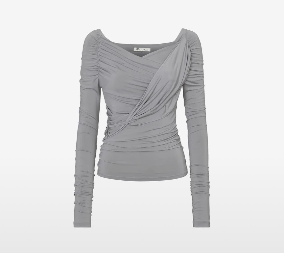 페인오어플레져 오프숄더 DRAPED OFF SHOULDER TOP 그레이 상품이미지1
