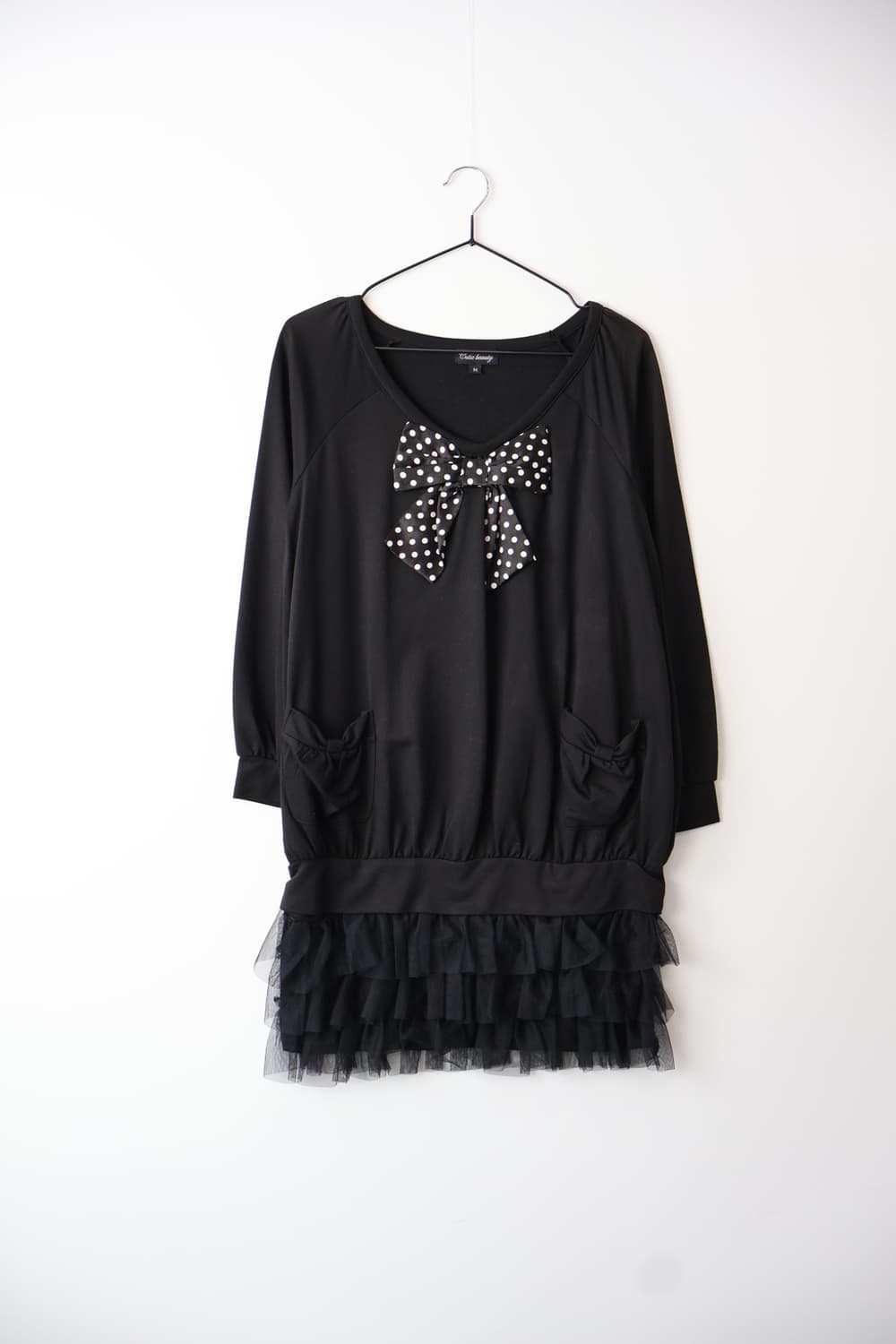 Jpn Black Tulle Ruffle Bow Tunic Dress 상품이미지5