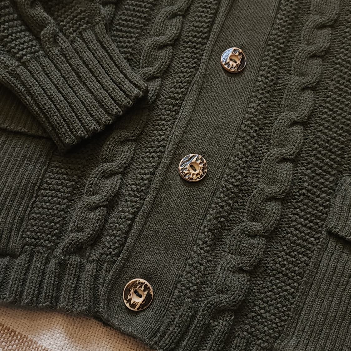 90s 프렌치 울 가디건 스웨터 케이블 버튼 가디건 그린 L 상품이미지9