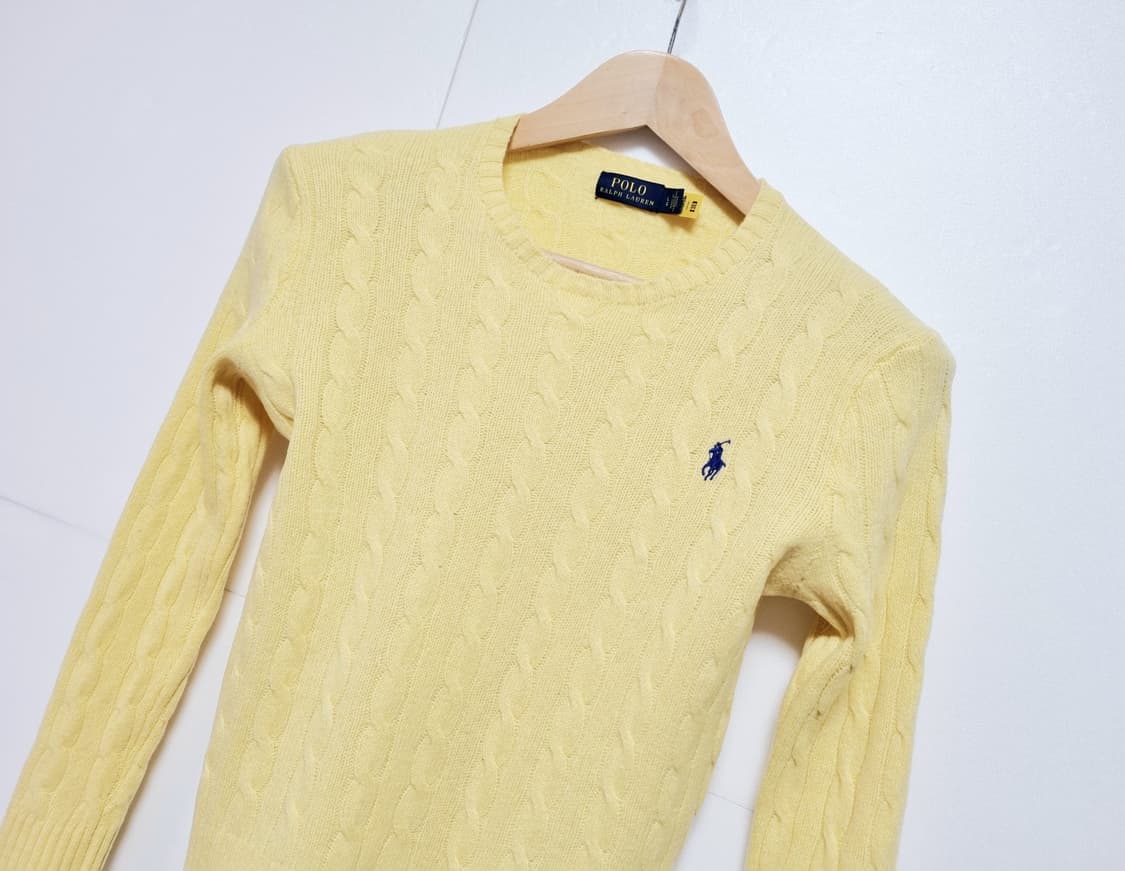 여성 폴로 QR인증 캐시미어 울 케이블 꽈배기 긴팔 니트 스웨터 상품이미지1