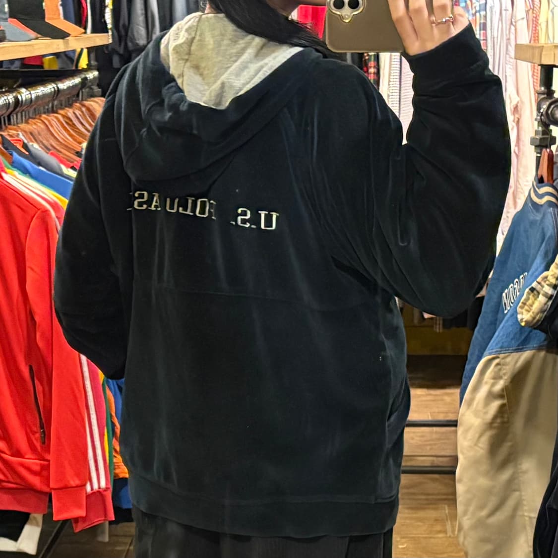 [HI] VTG 후드 벨벳져지 네이비 상품이미지5