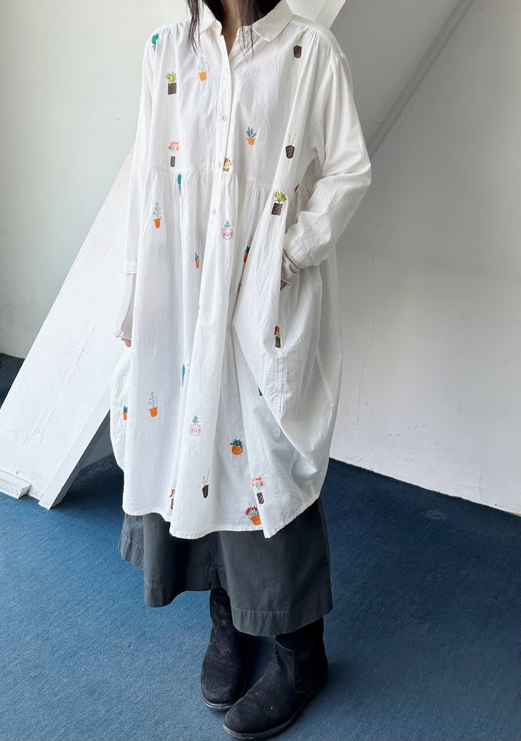 Natural cotton design stitch onepiece 상품이미지2