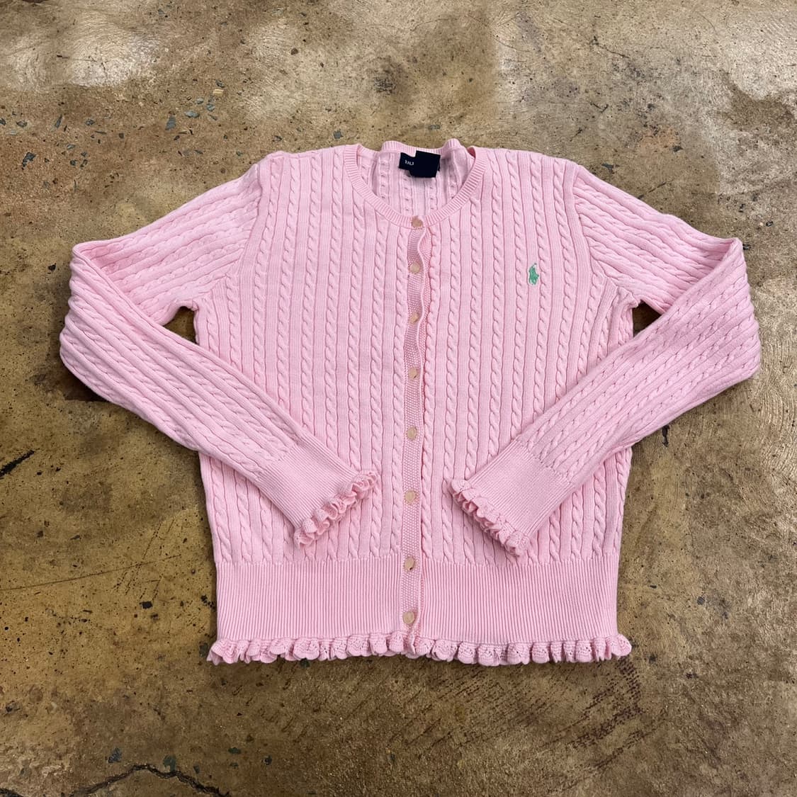 폴로 랄프로렌 딸기우유 핑크 꽈배기 프릴 니트 가디건  상품이미지2