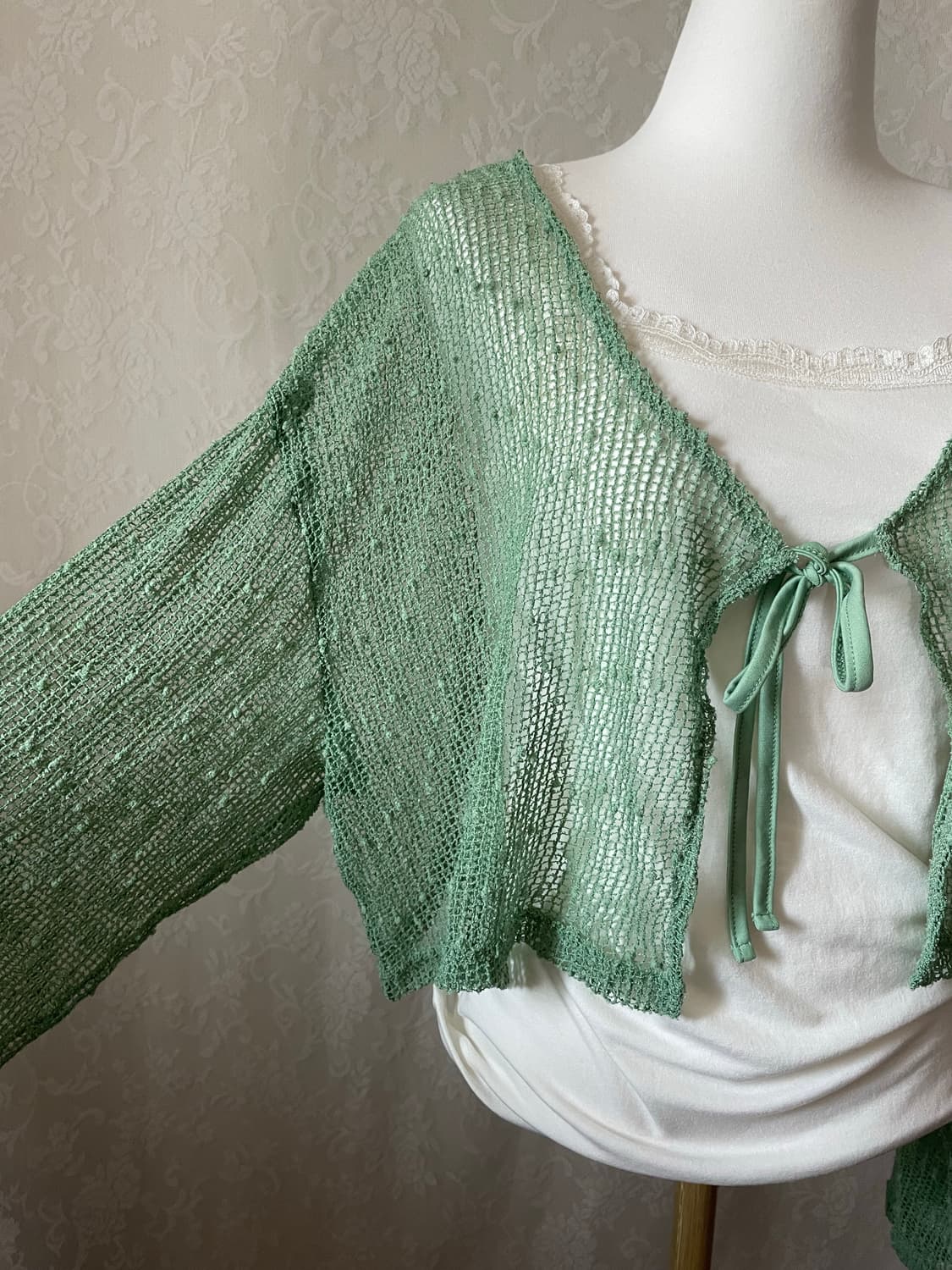 연두 시스루 니트 가디건 (리본 / 크롭 / 레이어드) 상품이미지5